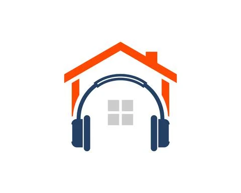 Simple house with headphone inside Stock Illustration