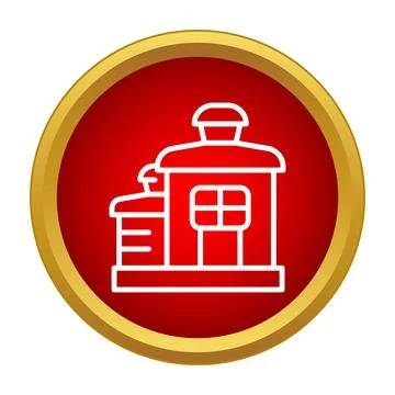 Simple house icon inside red gold circle Stock Illustration