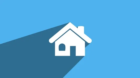 Simple House icon with long shadow blue Stock Footage 80069299