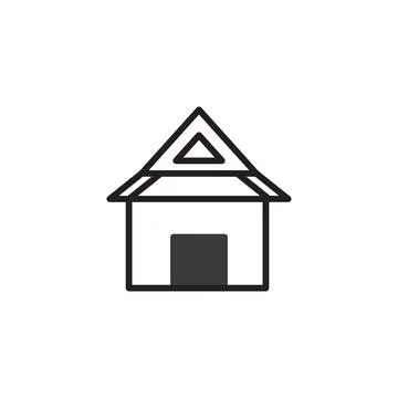 Simple house icon representing home or dwelling with triangular roof and do.. Stockillustratie