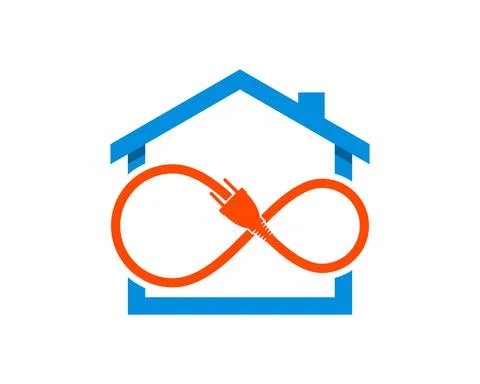 Simple house with infinity electrical plug inside Stock Illustration