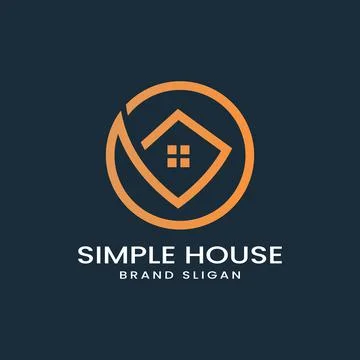Simple house logo with circle line art style design Premium Vector Stock Illustration