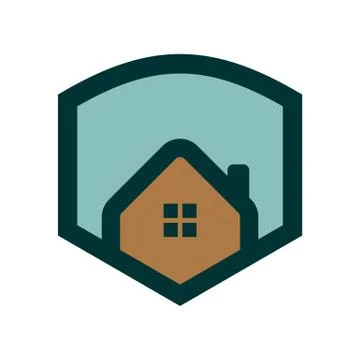 Simple House Logo Shield Badge Stock Illustration