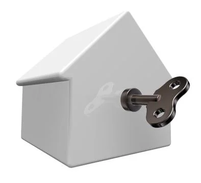 Simple house model with wind-up key - 3d illustration Stock Illustration
