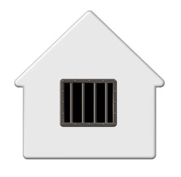 Simple house with prison window - 3d illustration Stock-Illustration