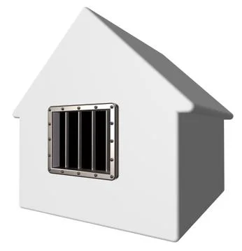 Simple house with prison window - 3d illustration Stock-Illustration