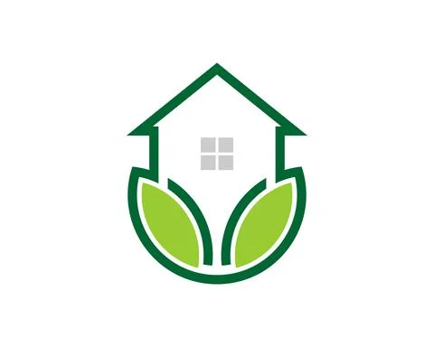 Simple house with simple nature leaf above Ilustração Stock