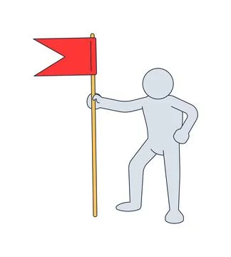 Simple human figure holding victory flag 2D cartoon character Stock Illustration