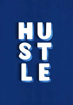 Simple Hustle hand-drawing 3d Words Navy Blue textured background Stock Illustration