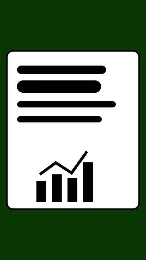 Simple Icon of a Document with Text and a Growing Bar Chart on a Dark Green.. Stock Footage 337463486