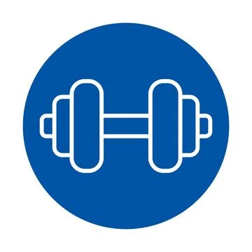 Simple Icon of a Dumbbell on a Solid Blue Circle Background Stock Illustration