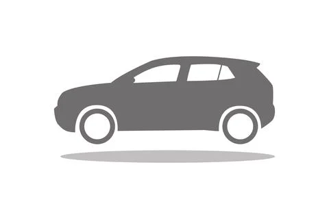 Simple icon of a floating two-box car side view colored in dark gray Stock Illustration