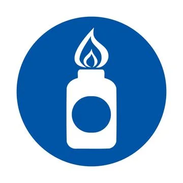Simple Icon of a Fuel Bottle with Flames in a Blue Circular Background Illustrazione stock