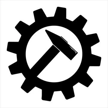 Simple icon of hammer on gear for web Иллюстрация
