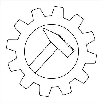 Simple icon of hammer on gear for web 스톡 일러스트