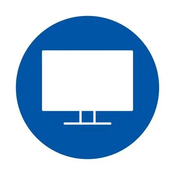 Simple Icon Illustration of a Computer Display in a Circular Blue Background Illustrazione stock