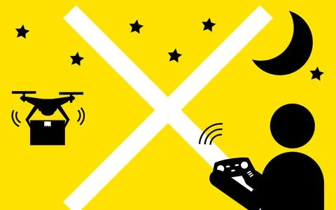 Simple icon indicating drone regulations, prohibition of night flight Illustrazione stock
