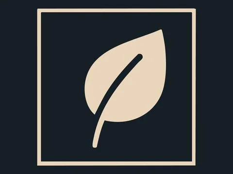 Simple icon of leaf enclosed in a rectangular border, isolated on dark Stock Illustration