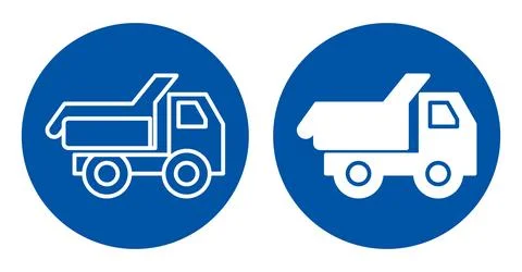 Simple Icon Set of Dump Truck in Blue Circle Background Stock Illustration