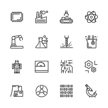 Simple icon set scientific industry, production and manufacturing. Contains such Stockillustratie