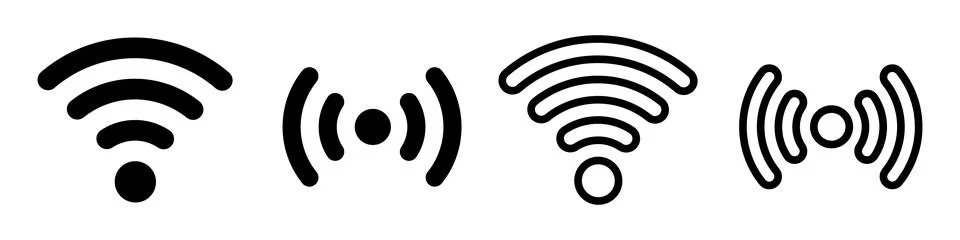 Simple icon set for Wi-Fi and radio waves. Internet communication icons. Ve.. Stock Illustration