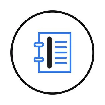 Simple icon showcasing a blue notebook with rings and black lines within a .. イラスト素材