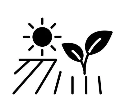 Simple Icon of Sun Over Growing Plant in Farm Landscape Design Ilustração Stock