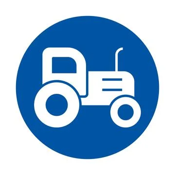 Simple Icon of a Tractor in White on a Blue Circle Background Stock Illustration