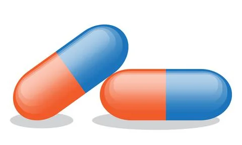 Simple icon of two medicine capsule pills. Medic vector Stock Illustration