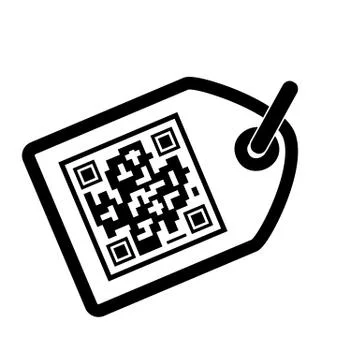 Simple Icon White Rectangle Tag with Fake QR code, at white background Illustrazione stock