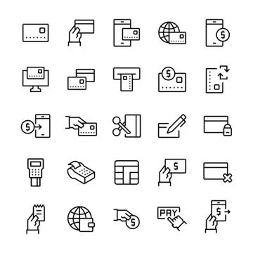 Simple icons set of pay items in line style. Vector symbols. Stock Illustration