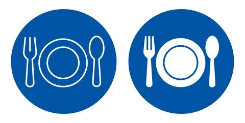 Simple Icons of Table Settings with Forks, Spoons, and Plates on Blue Backg.. Stock Illustration