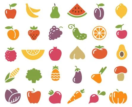 Simple icons of vegetables and fruit Stock Illustration