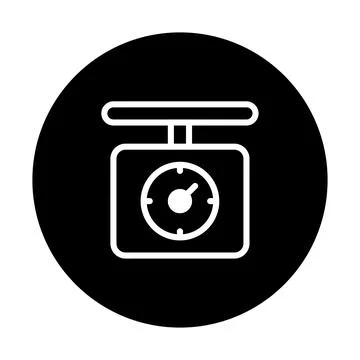 Simple illustration of an analog scale in white on a black circle, represen.. Stock Illustration