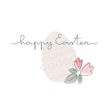Simple illustration with boho style easter egg lettering Happy Easter template Stock Illustration