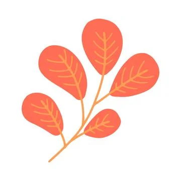 A simple illustration of a branch with five orange autumn leaves. The design Stock Illustration