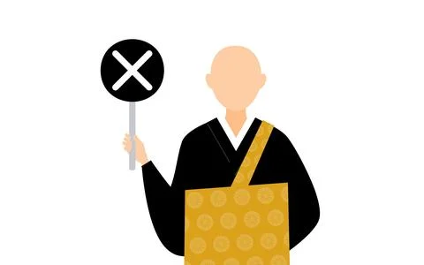 Simple illustration of a buddhist monk holding a maru-batu stick Stock Illustration