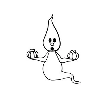 Simple illustration of a cute ghost with pumpkins in his hands, halloween cel Stock Illustration