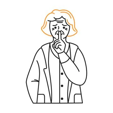 Simple Illustration of Elderly Person Gesturing Silence Stock Illustration
