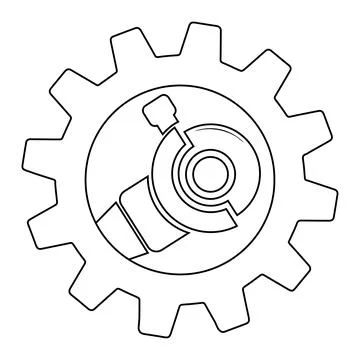Simple illustration of electric angle grinder in gear icon Stock Illustration