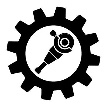 Simple illustration of electric angle grinder in gear icon Stock Illustration