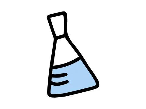 Simple illustration of laboratory flask with blue liquid, drawn in minimalistic Stock Illustration