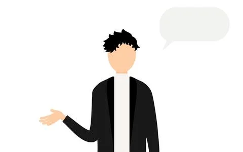 Simple illustration of a man in a black jacket talking Stock Illustration