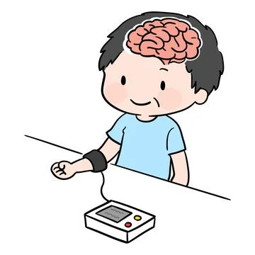 Simple illustration of a man checking pulse for a healthy brain and a heart Stock Illustration