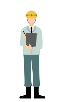 Simple illustration of a man supervisor wearing a helmet keep a record Illustrazione stock