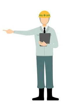 Simple illustration of a man supervisor wearing a helmet take the clipboard.. 스톡 일러스트