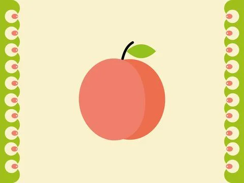 Simple illustration of a ripe peach with a leaf and stem Illustrazione stock