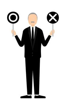 Simple illustration of a senior man in mourning holding a maru-batu stick Stock Illustration