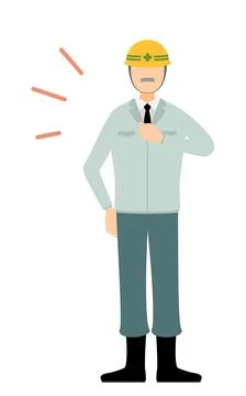 Simple illustration of a senior man supervisor wearing a helmet beat his ches Illustrazione stock