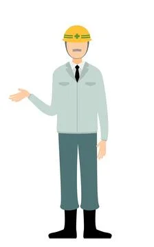 Simple illustration of a senior man supervisor wearing a helmet talk Stock Illustration